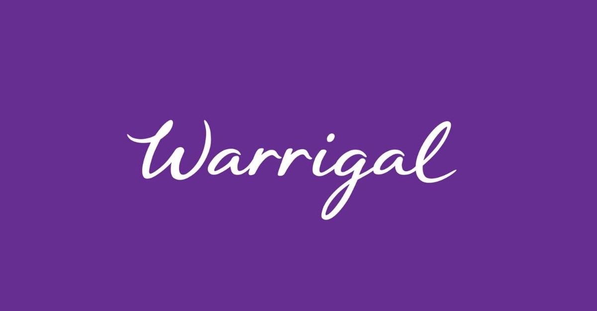 Brand logo: white cursive text 'Warrigal' on a purple background.