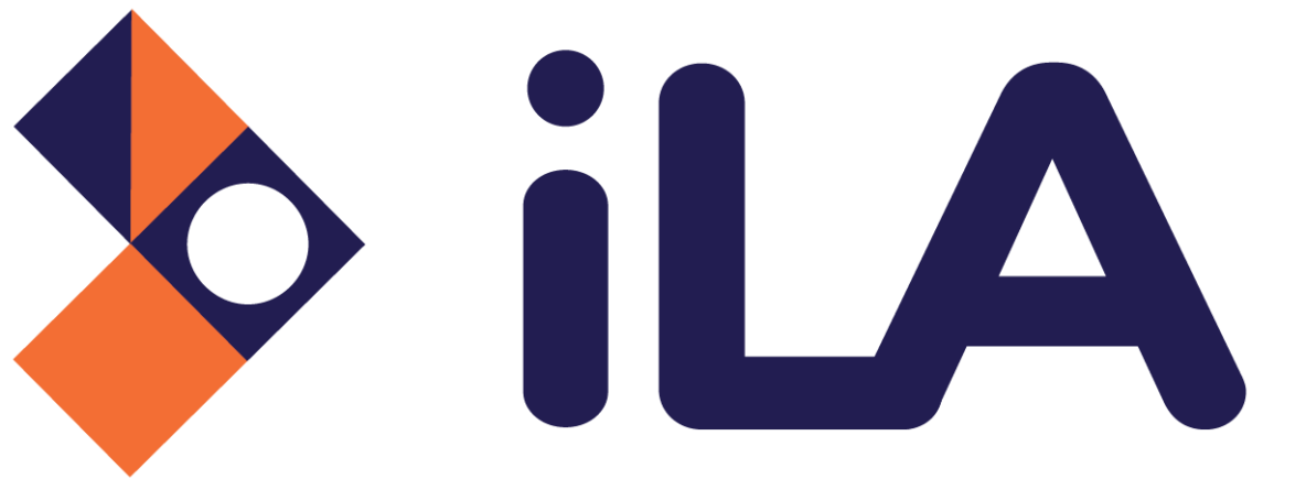 ILA logo: orange and navy diamond emblem on the left with dark blue 'ILA' text to the right.