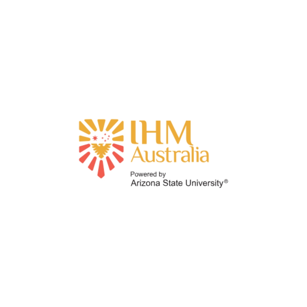 IHM Australia logo: orange shield with sun rays and the words 'IHM Australia' with 'Powered by Arizona State University' underneath.